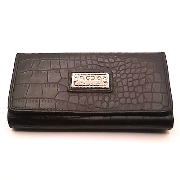 Womens Nicole by Nicole Miller Black Animal Print And Silver Wallet - Picture 1 of 3